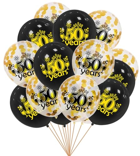 Gleemix Luftballons 50.Geburtstag Deko, 16 Stück Schwarz Gold Konfetti Ballons, 12 Zoll Latex Ballon 50. Geburtstag, für Männer Frauen Jubiläum Geburtstags Party