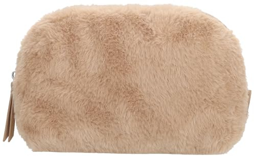Beagles - Kulturtasche Damen Beauty Case Kosmetiktasche Toilettentasche aus weichem Kunstfell - Reißverschluss Hauptfach kompaktes elegantes Design ideal für Reise und Wochenende - Sand