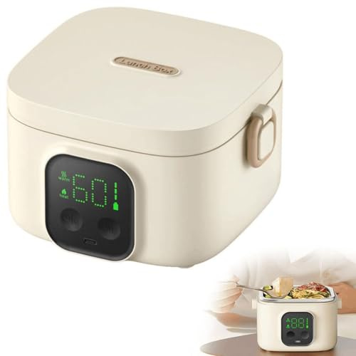 HLGKBY Boîte à déjeuner électrique sans fil 14 000 mAh, chauffe-plats portable 800 ml avec batterie rechargeable USB-C, récipient à déjeuner auto-chauffant en acier inoxydable