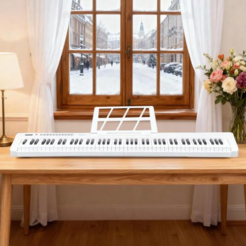 Bonnlo GPP-101 88-Tasten Digitalpiano mit Semi-Gewichteten Tasten, Bluetooth (Audio & MIDI), 150 Demo-Songs, 1000 Rhythmen & Klangfarben, Sustain Pedal, Kopfhörer, LED Display und USB-MIDI, Weiß