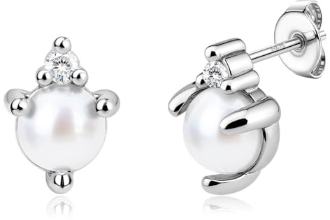 925 Silber Stecker Perlenohrringe Perlen Creolen Ohrstecker Ohrringe Damen | 20G 1 Paar zarte Perlenohrringe, hypoallergen, mit Ginkgo-Blatt und Zirkonia, Haken und Creolen, Modeschmuck für Damen