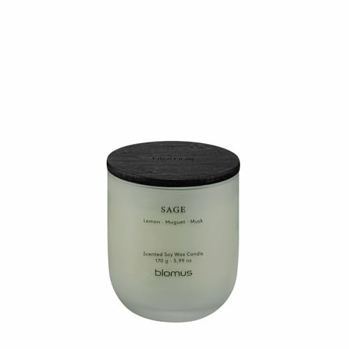 blomus Duftkerze -TUOKSU- | Farbe Desert Sage | Größe S | Duft Sage | Aus Glas und MDF; Für eine angenehme Duftatmosphäre; Ø 7,5 x H 8,6 cm