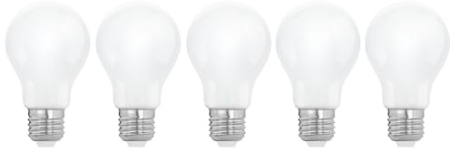 EGLO 5er Set E27 LED Lampen, Glühbirnen Milky, 806 Lumen | 7 Watt (entspricht 60 Watt), warmweiß, 2700 Kelvin, Leuchtmittel opal weiß, A60 Glühlampe Ø 6 cm