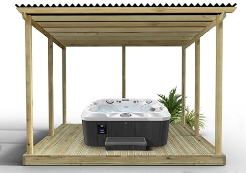eDecks Hot Tub Decking Kit with Bitumen Roof - Pressure Treated Redwood Boards, Joists & Pergola - 3.6m x 3.6m No Handrails