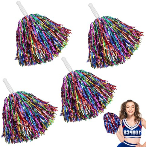 poraceous 4 Pezzi Pompon da Cheerleader, 38cm Colori Pon Pon Cheerleader | Riutilizzabili Fiore a Mano Cheerleader, Colori Brillante Pallina Applauso Metallico, per Eventi Sportivi, Danza