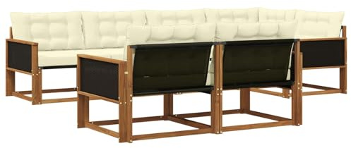 vidaXL Outdoor-Sofagarnitur mit Kissen 7 pcs Natur und Creme, Garten-Sofa, modernes Outdoor-Möbel, strapazierfähige Lounge, Sitzgruppe für Terrasse und Komfort