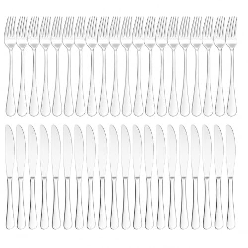 48 Pieces Knife and Fork Sets, Stainless Steel Cutlery Set for 24 People, Cutlery Set Include Forks Set of 24 and Knives Set of 24, Dishwasher Safe, Silverware Set for Home/Restaurant