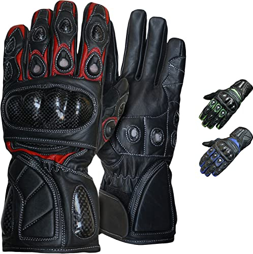 German Wear Motorradhandschuhe aus Kalbsleder Biker Handschuhe mit Knöchelprotektor, Wildleder-Handfläche, verstellbarem Klettverschluss für Motorrad, Motocross & Outdoor