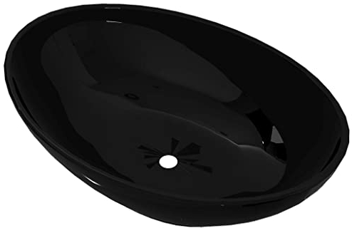 vidaXL Waschbecken Keramik Oval Schwarz 40x33cm Aufsatzwaschbecken Waschtisch