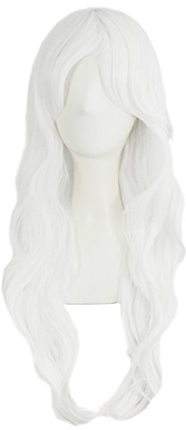MapofBeauty 28 Zoll langes lockiges Haarspitzen Kostüm Cosplay Perücke (Wei)