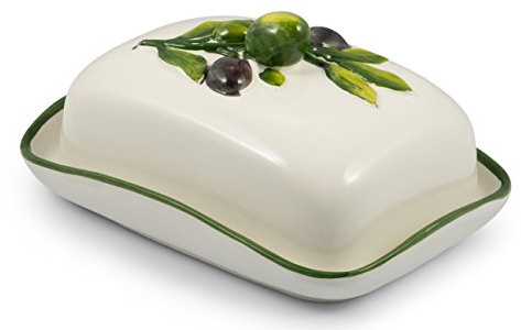 Bassano Ausgefallene italienische Keramik Butterdose mit Olivendekor 18x14