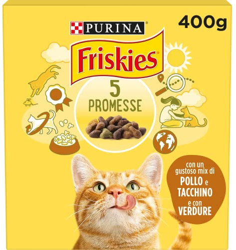 Purina Friskies Trockenfutter für Erwachsene Katzen mit Huhn, Truthahn und Gemüse, 20 Packungen à 400 g