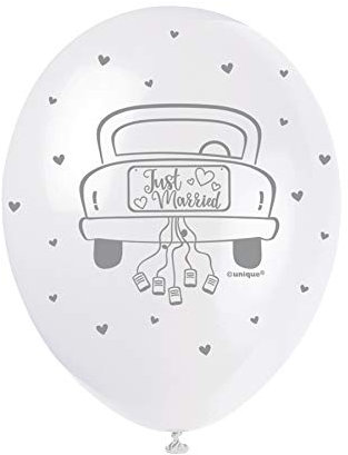 Just Married White Latex Balloons (30cm) Pack of 5 - Perfect for Wedding Celebrations and Photo Props