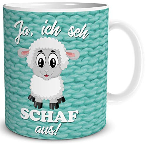 TRIOSK Tasse Schaf mit Spruch lustig Ich SEH Schaf aus Schafmotiv Geschenk für Arbeit Büro Frauen Freundin Kollegin Schaffans Türkis