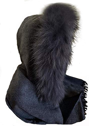 MERRYLAND Kapuzenschal Echt Fell Fellstreifen Schal Kapuzenstreifen Stola Kapuze Fur Hoodie Echtfell Schalmütze
