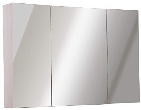 kleankin Specchio Bagno Contenitore con 3 Ante a Specchio Soft Close, Specchiera Bagno con Ripiani Regolabili in Legno e Vetro, 90x13.5x60 cm, Color Legno