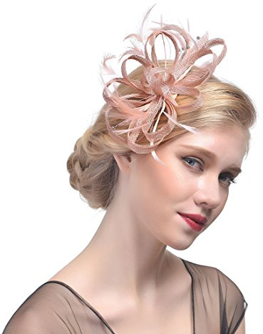 Ulalaza Frauen Fascinators Hut Haarspange Feder Hochzeit Braut Cocktail Hut Derby Kirche Bankett für Mädchen