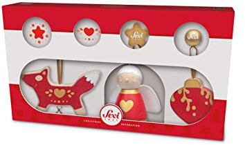 Trudi Set of 3 Red Christmas Decorations Sevi Wooden Christmas Tree Decorations Craft Collection 28 x 15.5 x 5 cm Wood Christmas Decorations 83098