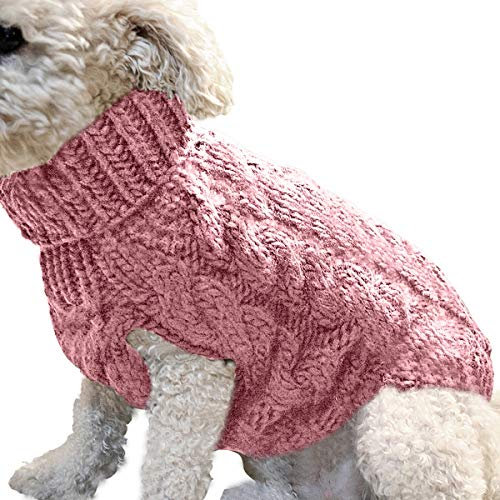 Petyoung Hundepullover Weste Warmer Mantel Haustier weiche Strickwolle Winter Pullover gestrickt Häkeln Mantel Kleidung für kleine mittlere Hunde (XL, Dunkelrosa)