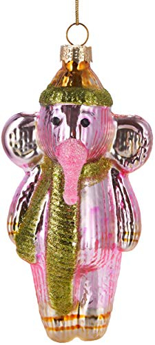 BRUBAKER Rosa Elefant mit Mütze und Schal - Handbemalte Weihnachtskugel aus Glas - Mundgeblasener Christbaumschmuck Figuren lustig Deko Anhänger Baumkugel - 13 cm