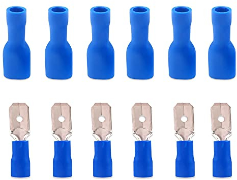 Ruidee 100PCS 16-14 AWG Insulated Male/Female Wire Connectors Spade Terminal Electrical Wire Crimp Connectors (Blue/UPSL)
