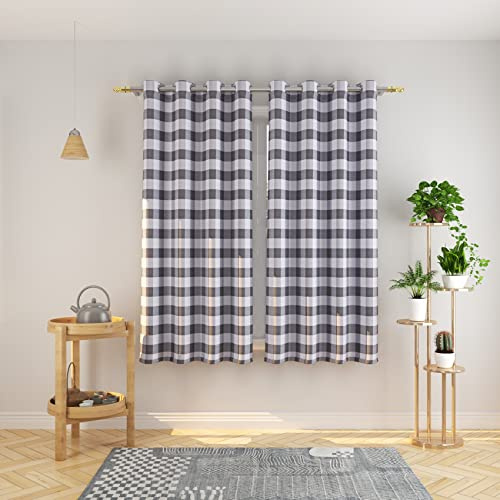 Natus Weaver Vorhänge, grau-weiß, Büffelkaro, kariert, 160 cm lang, Wohnzimmer, Vorhänge, kariert, Küche, Schlafzimmer, Fensterbehandlungsset, 2 Paneele mit Ösen Oben