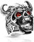 Paula & Fritz® Ring Herren Vikinger-Schädel Zirkonia Rot 316L Chirurgenstahl Größe 64 (20,4) Silber Bikerring Motivring Damenring Totenkopf Partnerring