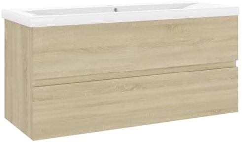vidaXL Waschbeckenunterschrank mit Einbaubecken Unterschrank Badschrank Waschtisch Badezimmerschrank Hängeschrank Badmöbel Sonoma-Eiche Holzwerkstoff