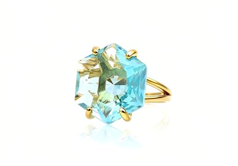 Atemberaubende Blue Topaz Ring in 14k Gold - Benutzerdefinierte Cut Edelstein Großen Cocktail-Ring - Erklärung Einzigartige Sechseck Partei Geburtsstein Ring Geschenk für Sie - Handgefertigten Schmuck