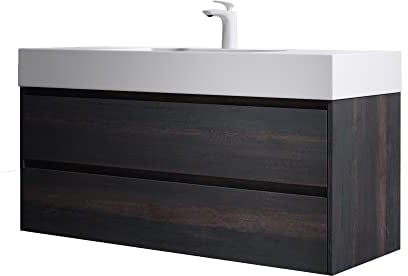 doporro Waschtisch mit Unterschrank 120x48x63cm Badmöbel-Set Dunkelbraun Badezimmerschrank Mineralguss-Waschbecken Wandmontage