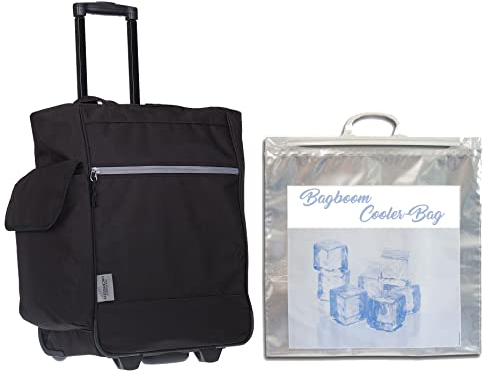 Einkaufstrolley Wheel Trolley Shopping Damentasche Einkaufsroller Korb Shopper + Thermo Tasche (12895 Black Uni)