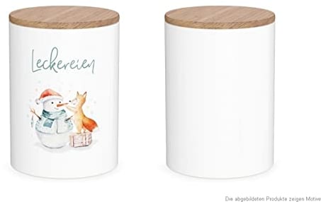 La Vida Vorratsdose Leckereien Schneemann Fuchs Porzellan mit Bambusdeckel weiß Natur 11x16cm