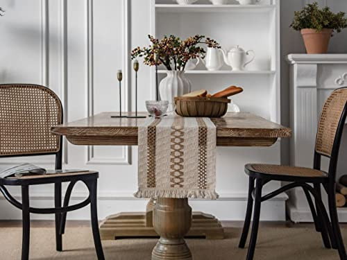 Makramee Tischläufer Tischwäsche Matte Tischband Dekoration, Baumwollflachs Faltenfrei Rutschfest, Tischläufer Mit Quasten Für Böhmische Rustikale Hochzeit Dekor Tabletop Dekor (30*120cm,Stil A)