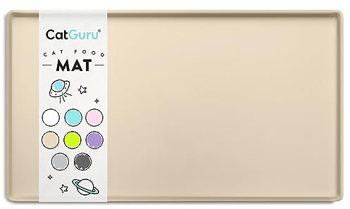 CatGuru Cat Food Mat, Small & Large Pet Feedingd Mat, 100% Waterproof Cat Mats for Food and Water, Silicone Mats for Pet Bowls, Non-Slip Placemat for Water Bowl or Fountain (Large, Sand)