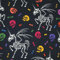 Schwarzes Einhorn Skelett Totenköpfe Bunte Knochen Halloween 100% Baumwolle Stoff (1 Meter, Schwarz 7348)