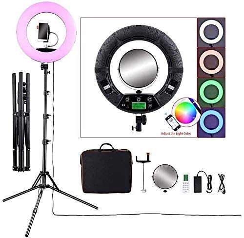 Corsehild 18 inch Selfie Ring Light with Tripod Stand & Phone Holders, Dimmable Led Beauty Camera Ringlight for Makeup/Photography/YouTube Videos/Vlog/TIK Tok/Live, with Remote Control