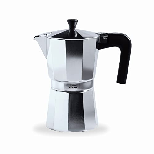 LACOR - 62026 - Cafetera Italiana Turin, Cafetera Express, Aluminio Fundido, Apta para Todo Tipo de Fuegos Excepto Inducción, Capacidad 6 Tazas, Acabado Brillo