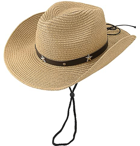 HilyBony Stroh-Cowboyhüte für Jungen und Mädchen, Western-Sommer-Cowgirl-Hut mit Gürtelschnalle für Kinder von 2 bis 9 Jahren