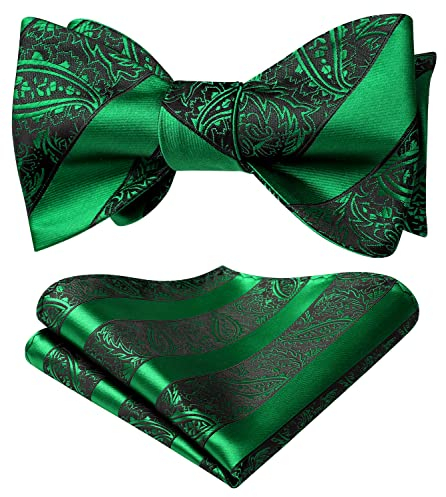 HISDERN Fliege Herren Grün Fliegen mit Einstecktuch mit Klassische Paisley Verstellbar für Bräutigam Hochzeit Party Fasching Smoking