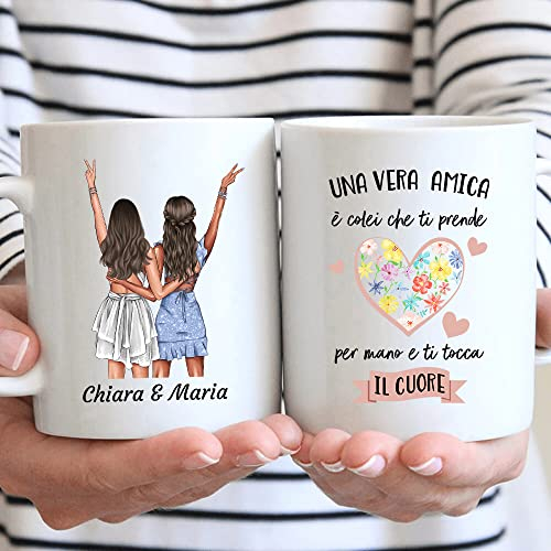 Amica regalo Tazza Personalizzabile Amiche, Sorelle, cugine, zie, mamme, cognate - Nome, Capelli, Abito e tanto altro da Personalizzare - Idee Regalo donna Compleanno, Natale (Bianco, Ceramica)
