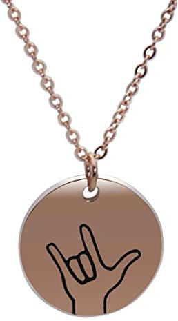 Djhteng I Love You ASL Sign Language Necklaces Hand Gestures Necklace Friendship Gift ASL Jewelry for Sisters Besties BFF, M, Stainless Steel, n