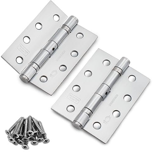 Bwintech 1 Pair 100 x 75 x 2.7mm (4 inch) Satin Chrome Brushed Steel Hinge for Fire Door, Ball Bearing Hinge for Internal Use in Residential and Commercial Buildings