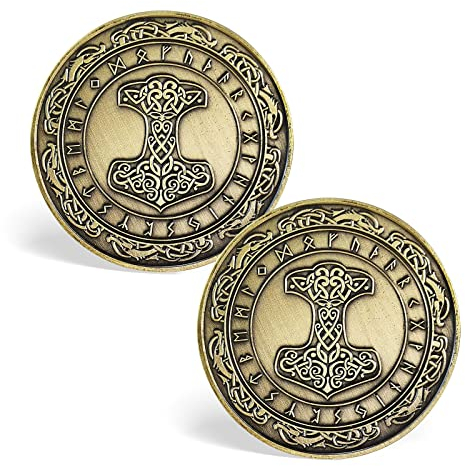 Wikinger Thor Hammer Münze | Wikinger Mjölnir Münze | Nordische Mythologie Amulett | Wikinger Geschenke für Männer Frauen