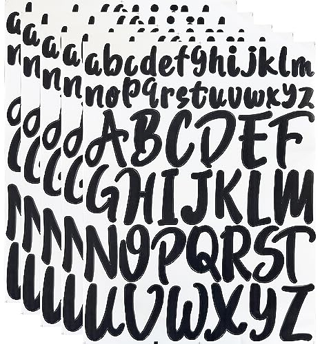 5 Sheet Capital Letter Stickers 1 Inch 2 Inch Waterproof Vinyl Alphabet Stickers Self Adhesive Letters Stick On Letters for Crafts DIY Poster Window Mailboxes (Black)
