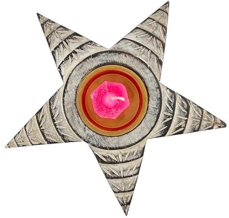 S.B.ARTS Wooden Star Tea-Light Holder/Metal Insert/Home Decor/Craft Item/Wooden Material/ 15 cm Diameter.