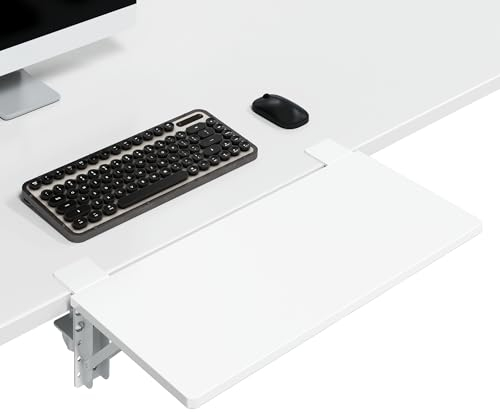 BONTEC Ergonomics Desk Extender Tray, 510mm x 240mm Table Mount Desk Extender Shelf, 90° Foldable Table Extender, Clamp on Computer Arm Rest for Desk, White