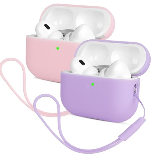 Kompatibel mit Airpods Pro 2 Generation Hülle 2022, Mocarheri Ultra-dünnes, Silikon Stoßfeste Weiches Schutzhülle für Airpods Pro 2, Voller Schutz für Airpods Pro 2 Case Cover, Rosa/Hellviolett