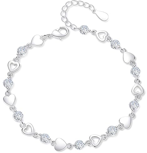 UNbit Herz Armband,Armband Edelstahl Damen Armschmuck, Diamant-Zirkon-Armband, Silber Kristall Armband Verstellbar Schmuck Damen Geschenk für Weihnachten Valentinstag für Frauen, Mutter, Ehefrau