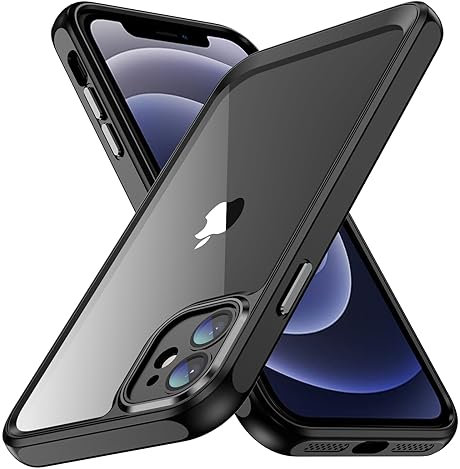 AIOVETEAB Cover Per iPhone 12,Obiettivo per Fotocamera Protezione Completa, Telefono Custodia Antiurto,Retro Antigraffio Trasparente,Nero