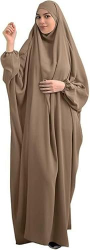 YOVALO Frauen Elegant Muslim Hijab Kleidung Islam Dubai Abaya Gebetskleid Einfarbig Lose Einteilige Gebetskleid Volle Abdeckung Muslimische Mode Fledermausärmel Jilbab Hijab Robe Frauen Kleid